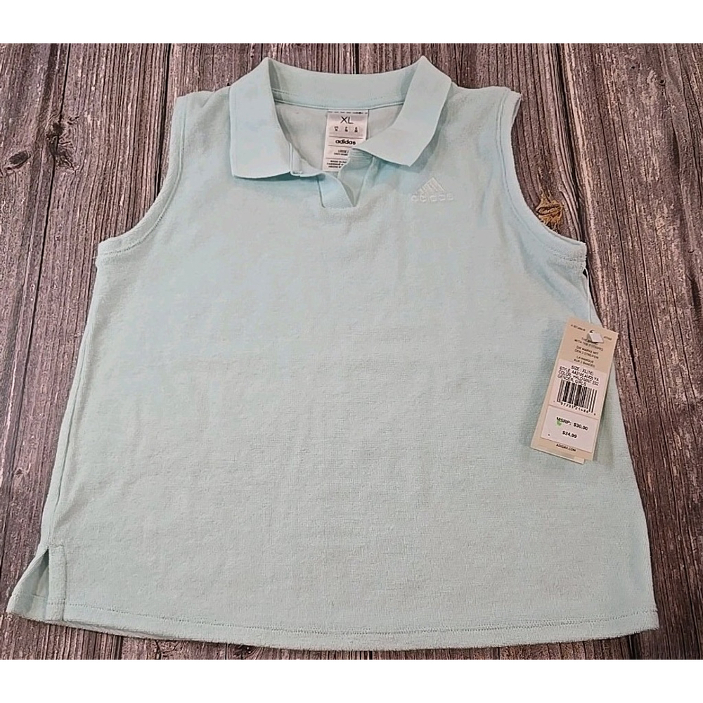Adidas Girls XL 16 Halo Mint Color Terrycloth Mat. Collared VNeck Shirt (184)
